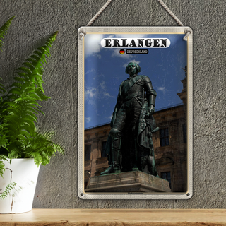 Blechschild Städte Erlangen Markgrafenstatue 20x30cm