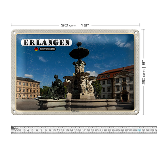 Blechschild Städte Erlangen Paulibrunnen Architektur 30x20cm