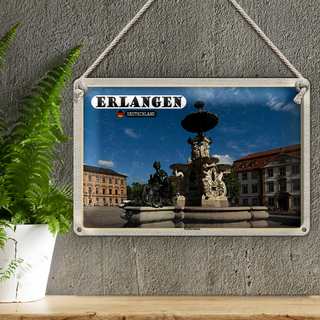 Blechschild Städte Erlangen Paulibrunnen Architektur 30x20cm