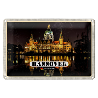 Blechschild Städte Hannover Neues Rathaus Abend 30x20cm
