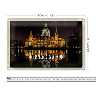 Blechschild Städte Hannover Neues Rathaus Abend 30x20cm