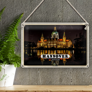 Blechschild Städte Hannover Neues Rathaus Abend 30x20cm