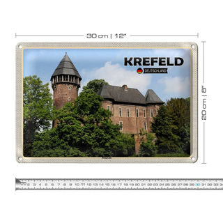 Blechschild Städte Krefeld Burg Linn Schloss 30x20cm