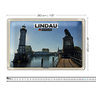 Blechschild Städte Lindau Hafeneinfahrt Fluss Gebädue 30x20cm