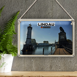 Blechschild Städte Lindau Hafeneinfahrt Fluss Gebädue 30x20cm