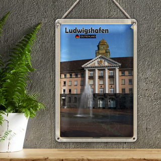 Blechschild Städte Ludwigshafen Europaplatz Brunnen 20x30cm