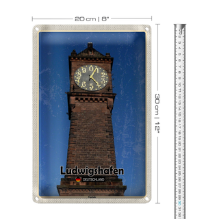 Blechschild Städte Ludwigshafen Pegeluhr Architektur 20x30cm