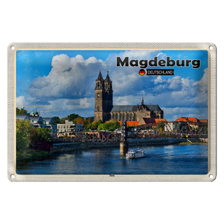 Blechschild Städte Magdeburg Dom Fluss Architektur 30x20cm
