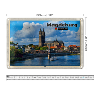 Blechschild Städte Magdeburg Dom Fluss Architektur 30x20cm