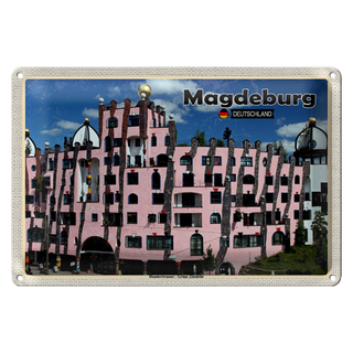Blechschild Städte Magdeburg Hundertwasser Gebäude 30x20cm