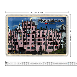 Blechschild Städte Magdeburg Hundertwasser Gebäude 30x20cm