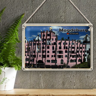 Blechschild Städte Magdeburg Hundertwasser Gebäude 30x20cm