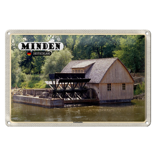 Blechschild Städte Minden Schifssmühle Fluss 30x20cm