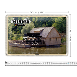 Blechschild Städte Minden Schifssmühle Fluss 30x20cm