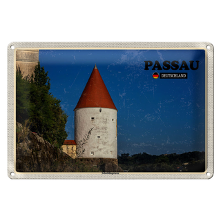 Blechschild Städte Passau Schaiblingsturm Architektur 30x20cm