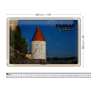 Blechschild Städte Passau Schaiblingsturm Architektur 30x20cm