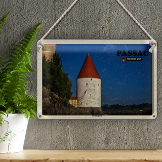 Blechschild Städte Passau Schaiblingsturm Architektur 30x20cm