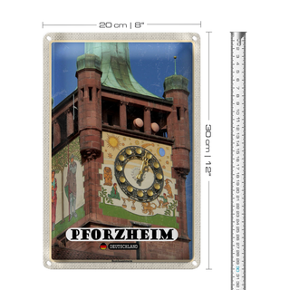 Blechschild Städte Pforzheim Bezirksamtsturm Glocke 20x30cm