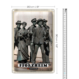 Blechschild Städte Pforzheim Rassler Denkmal Skulptur 20x30cm