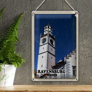Blechschild Städte Ravensburg Blaserturm Architektur 20x30cm