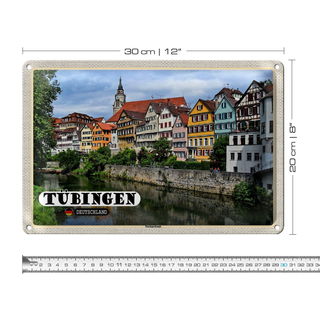 Blechschild Städte Tübingen Neckarfront Fluss Gebäude 30x20cm