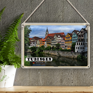 Blechschild Städte Tübingen Neckarfront Fluss Gebäude 30x20cm