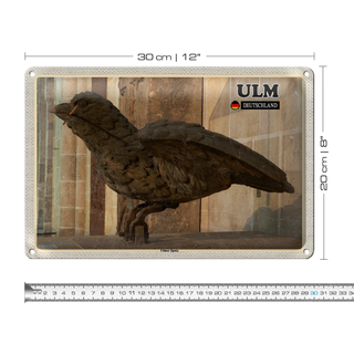 Blechschild Städte Ulm Ulmer Spatz Skulptur 30x20cm