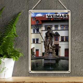 Blechschild Städte Weimar Neptunbrunnen Architektur 20x30cm