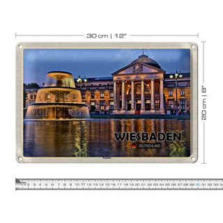 Blechschild Städte Wiesbaden Kurhaus Brunnen 30x20cm