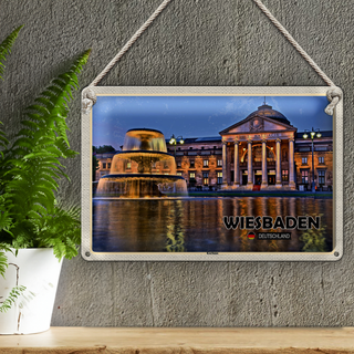Blechschild Städte Wiesbaden Kurhaus Brunnen 30x20cm