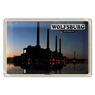 Blechschild Städte Wolfsburg VW-Kraftwerk Fluss 30x20cm