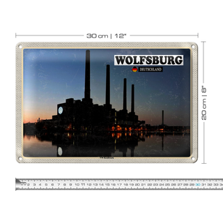 Blechschild Städte Wolfsburg VW-Kraftwerk Fluss 30x20cm