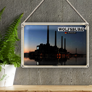 Blechschild Städte Wolfsburg VW-Kraftwerk Fluss 30x20cm