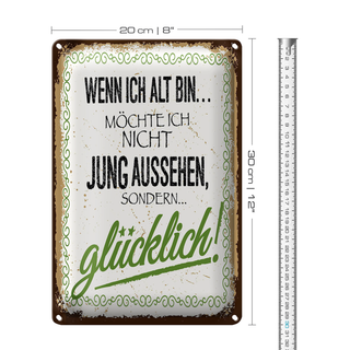 Blechschild Spruch ich alt möchte jung glücklich 20x30cm
