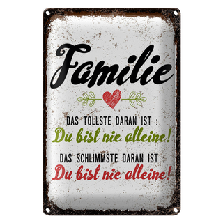 Blechschild Spruch Familie Du bist nie alleine 20x30cm
