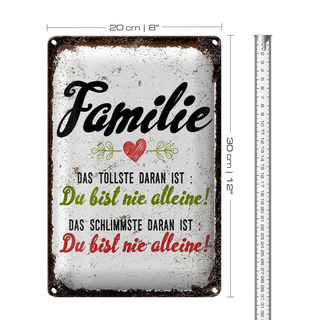 Blechschild Spruch Familie Du bist nie alleine 20x30cm