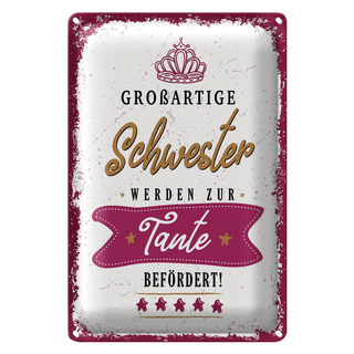 Blechschild Spruch Großartige Schwester werden Tante 20x30cm