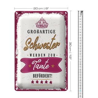 Blechschild Spruch Großartige Schwester werden Tante 20x30cm