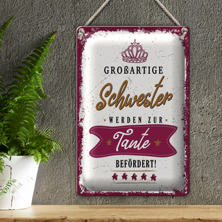 Blechschild Spruch Großartige Schwester werden Tante 20x30cm