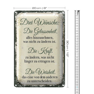 Blechschild Spruch 3 Wünsche Gelassenheit Kraft 20x30cm