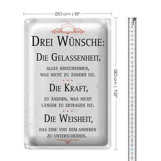 Blechschild Spruch Drei Wünsche Gelassenheit Weisheit 20x30cm