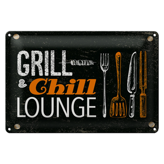 Blechschild Spruch Grill & Chill Lounge Grillen 30x20cm
