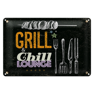Blechschild Spruch Grill & Chill Fleisch Grillen 30x20cm