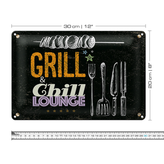 Blechschild Spruch Grill & Chill Fleisch Grillen 30x20cm
