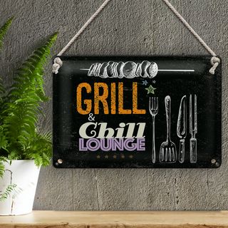 Blechschild Spruch Grill & Chill Fleisch Grillen 30x20cm