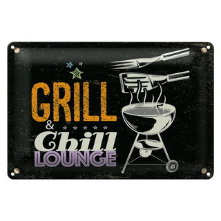 Blechschild Spruch Grill & Chill Lounge 5 Sterne 30x20cm