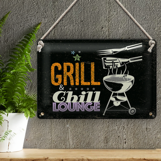 Blechschild Spruch Grill & Chill Lounge 5 Sterne 30x20cm