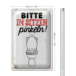 Blechschild Spruch lustig im sitzen pinkeln 20x30cm