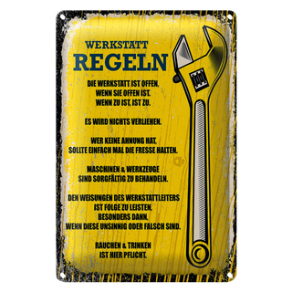 Blechschild Spruch lustig Werkstatt Regeln 20x30cm