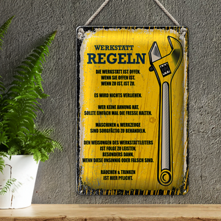 Blechschild Spruch lustig Werkstatt Regeln 20x30cm